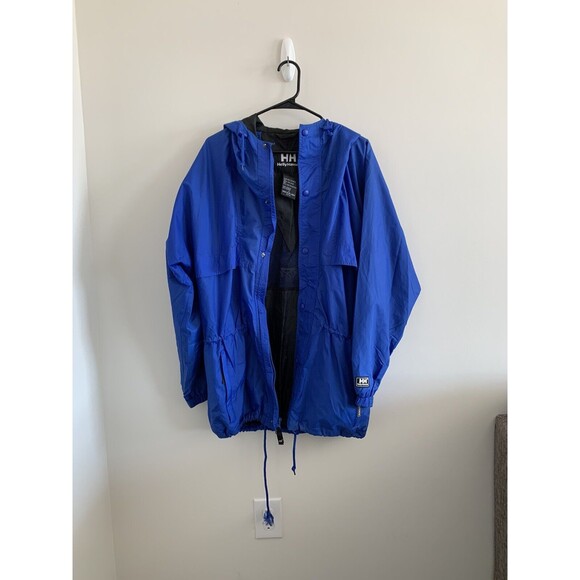 Helly Hansen Jacket Men's Small Blue Full Zip Windbreaker Nylon Packable Hooded - Picture 1 of 9